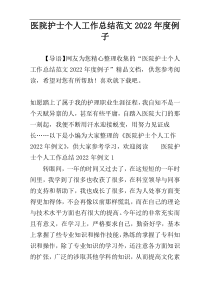 医院护士个人工作总结范文2022年度例子