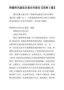 师德师风建设自查自纠报告【范例4篇】