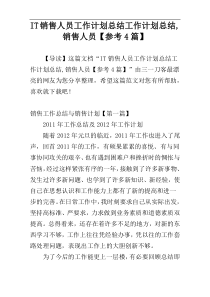 IT销售人员工作计划总结工作计划总结,销售人员【参考4篇】
