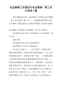 电话销售工作规划与电话销售一周工作计划表5篇