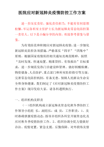 医院应对新冠肺炎疫情防控工作方案