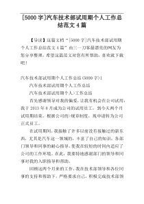[5000字]汽车技术部试用期个人工作总结范文4篇