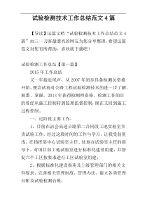 试验检测技术工作总结范文4篇