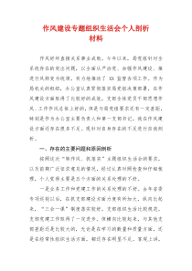作风建设专题组织生活会个人剖析材料