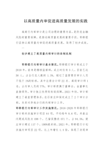 以高质量内审促进高质量发展的实践