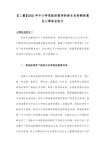 【二篇】2022年中小学党组织领导的校长负责制的意见心得体会范文