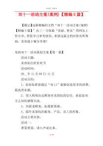 双十一活动方案(案例)【精编5篇】