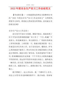 2022年度安全生产实习工作总结范文