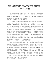 持之以恒推进全面从严治党纪检监察干部个人心得