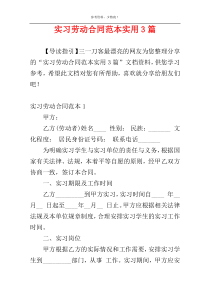 实习劳动合同范本实用3篇