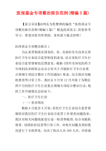 医保基金专项整治报告范例(精编5篇)